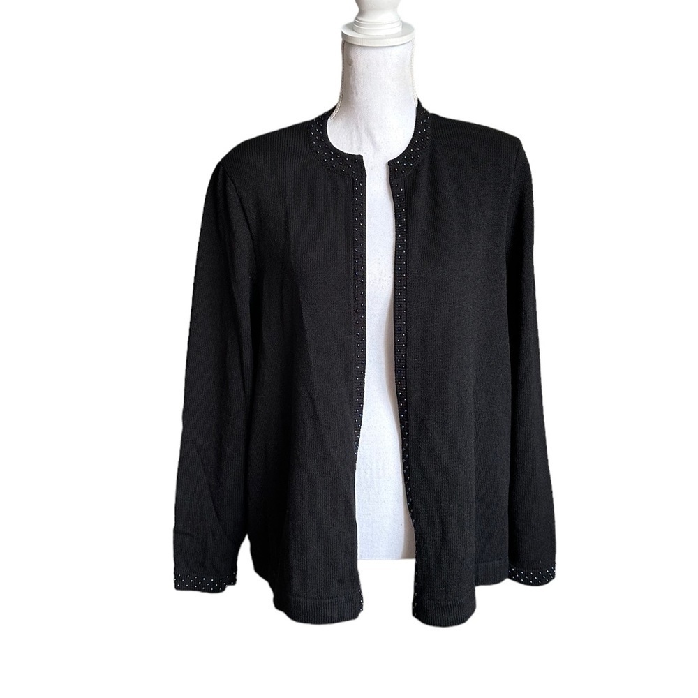 Beloux Black Zipper Front Cardigan Sweater Size XL